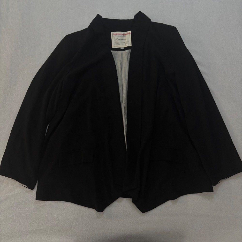 Cartonnier Anthropologie Black Open Front Blazer Striped Lining KT3688-APS 2X